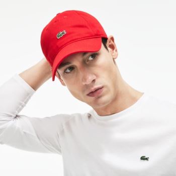 Lacoste Embroidered Crocodile Cotton Cap - Čepice Pánské Červené | CZ-VVDVWT